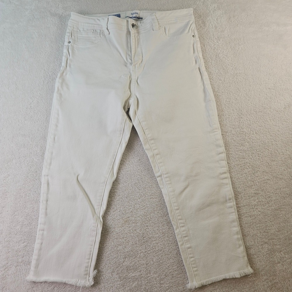 Sybilla White Push Up Cropped Jeans Raw Hem Size 10